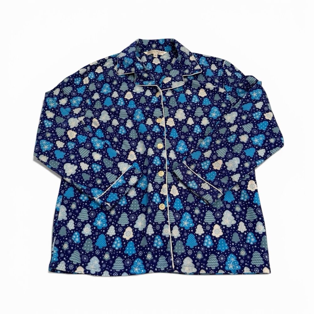 Women’s Alexander Del Rossa Pajama Top Long Sleeve Winter Small Blue Fleece